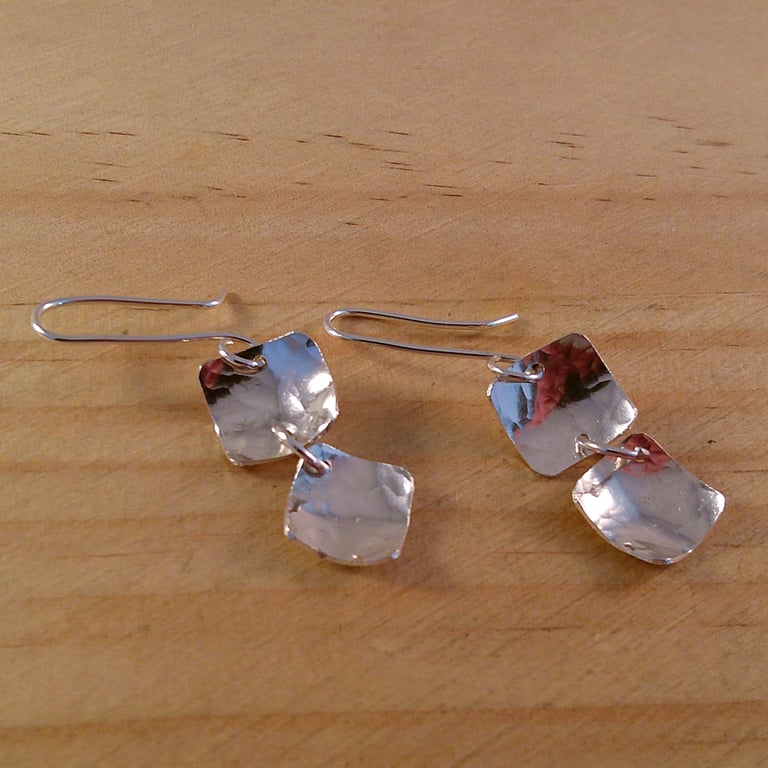 Sterling Silver Double Textured and Domed Squares Earrings (SKU060525)
