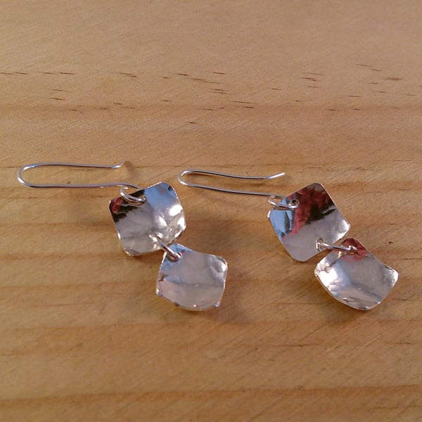 Sterling Silver Double Textured and Domed Squares Earrings (SKU060525)