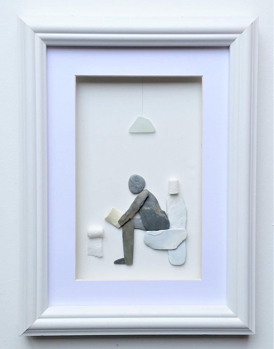 Pebble Art Man on the Loo, Unusual Gift for Dad, Husband, Boyfriend,  Humorous