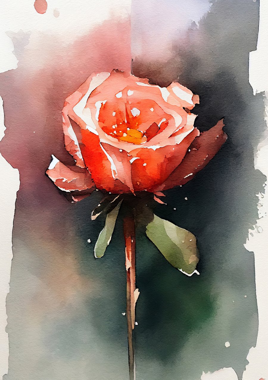 Watercolor Rose Art Print - Romantic 5x7 Floral Home Decor