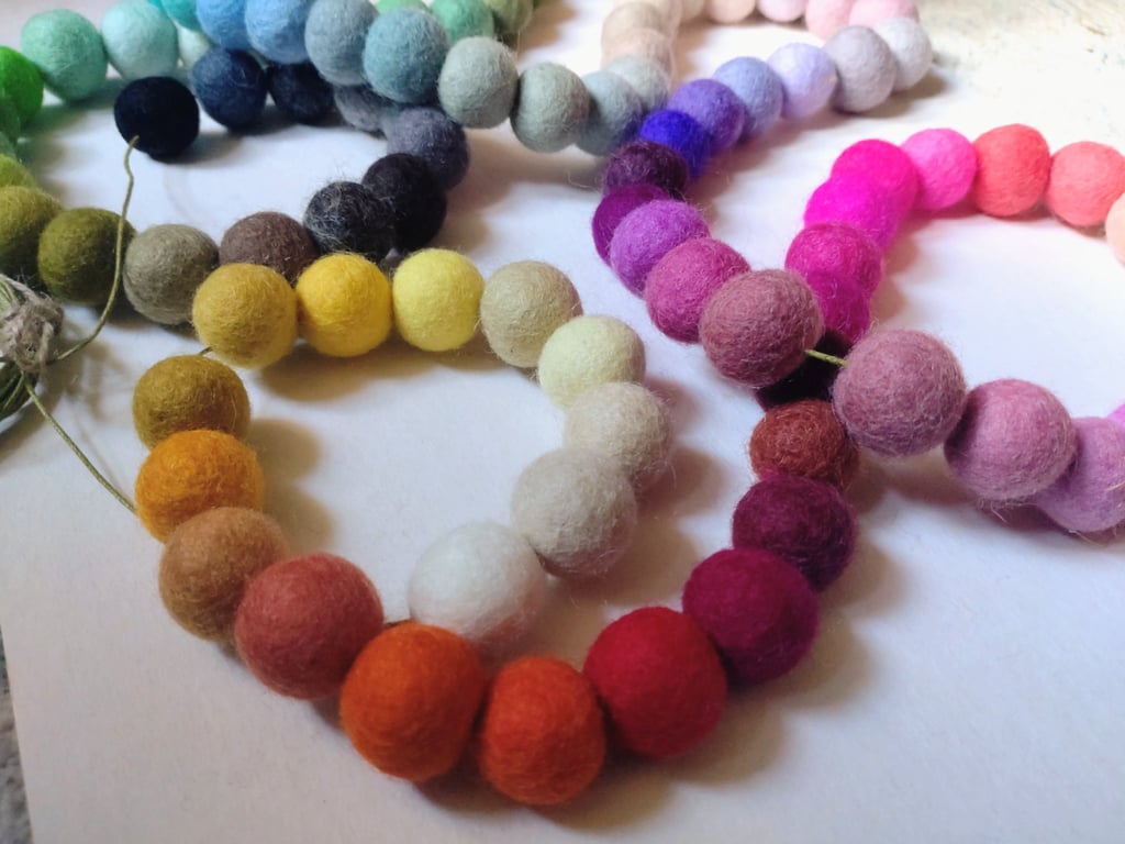 Felt Ball Garland, 100 Colours, Rainbow Decor, Colourful Maximalism