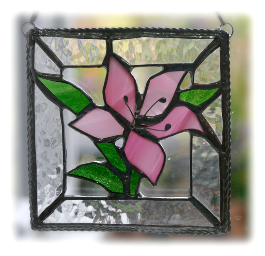 Lily Stained Glass Suncatcher Pink  Framed