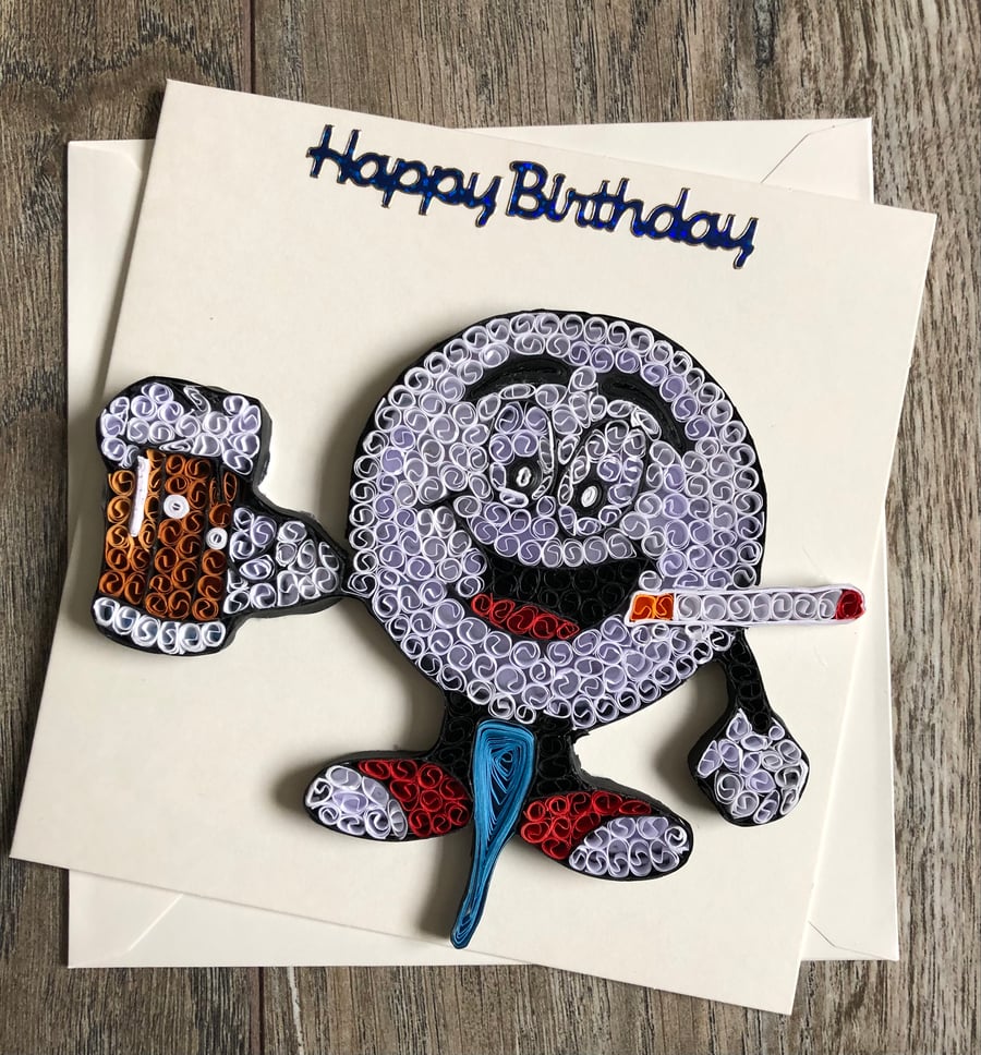 Handmade quilled golf ball ciggi happy birthday card 