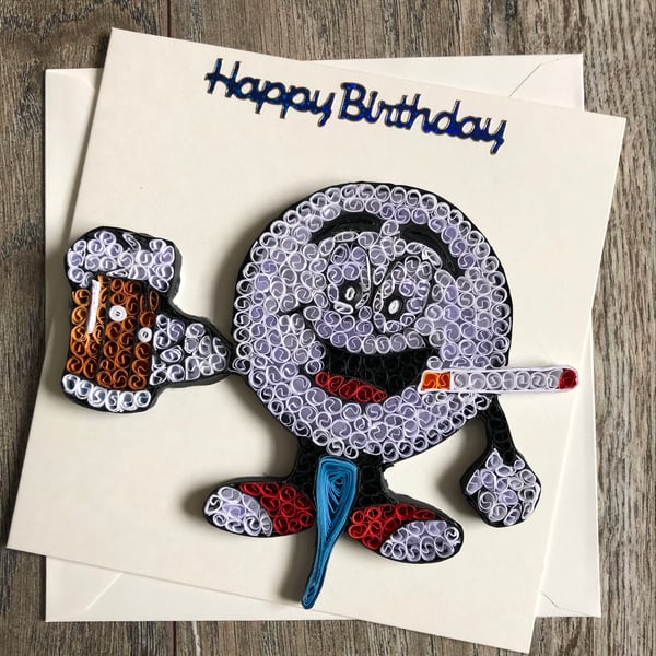 Handmade quilled golf ball ciggi happy birthday card 