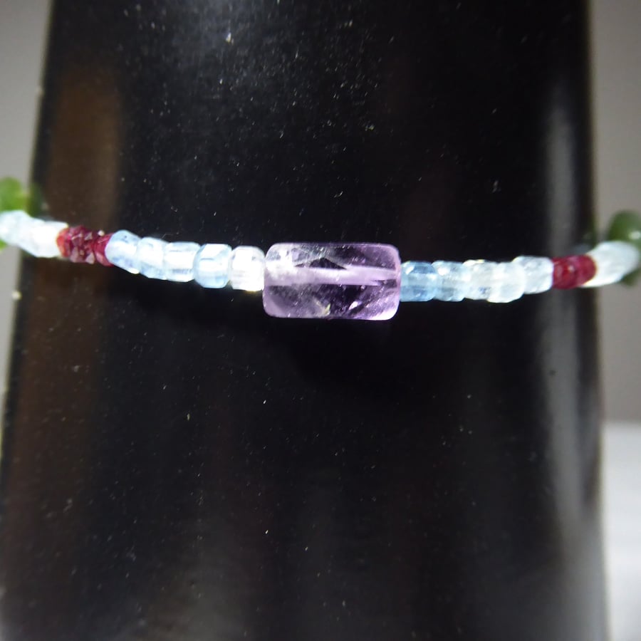 Pisces Gemstone Bracelet with Rubies, Amethyst, Jade and Aquamarine
