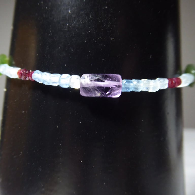 Pisces Gemstone Bracelet with Rubies, Amethyst, Jade and Aquamarine