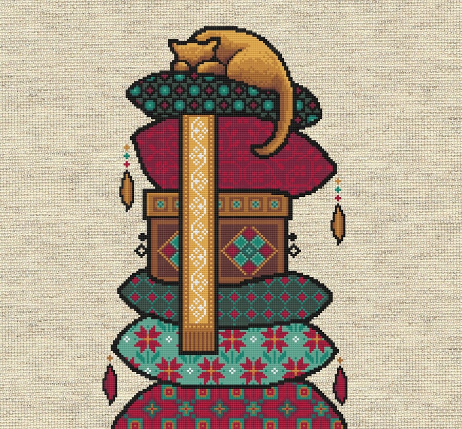 312 - Princess and the Purr Cross Stitch Pattern: Cat on the cushions (PDF Chart