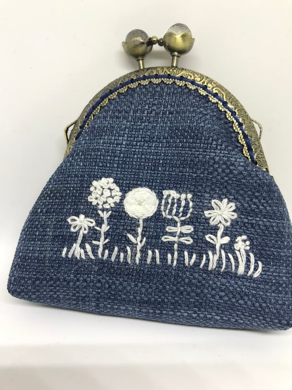 Denim Blue with white Floral Flower border.