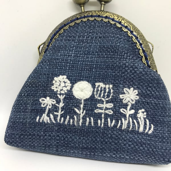 Denim Blue with white Floral Flower border.