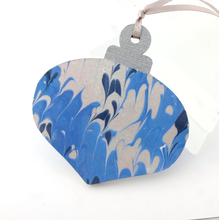 Hand marbled paper Christmas bauble hanging decoration