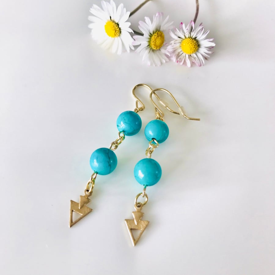 Turquoise and gold ladies dangle earrings 