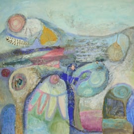 SALE FOR CHARITY  Abstract Art,mixed media and oils landscape in pastel shades, 