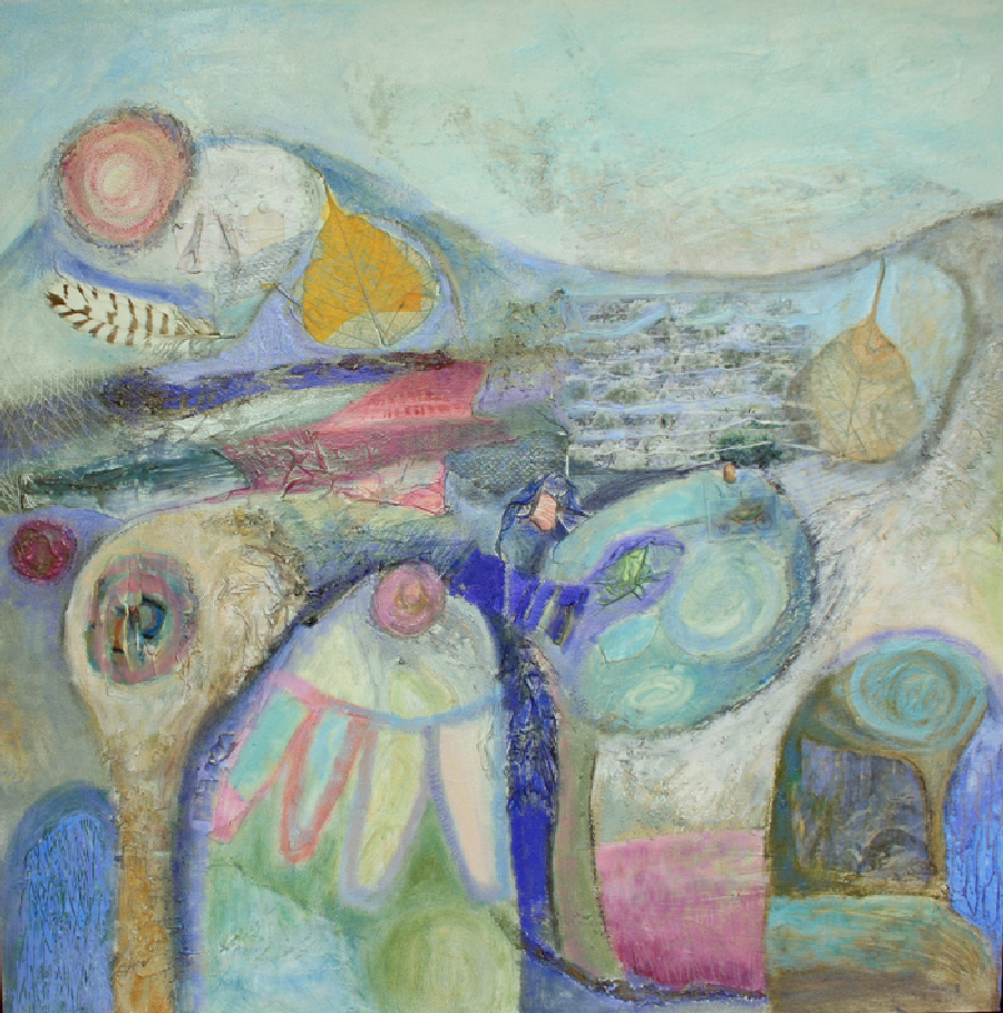 SALE- Abstract Art,mixed media and oils landscape in pastel shades, 