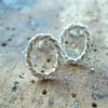 Small Silver Stud Oval Earrings  - Twisted cable design dainty, round, pure