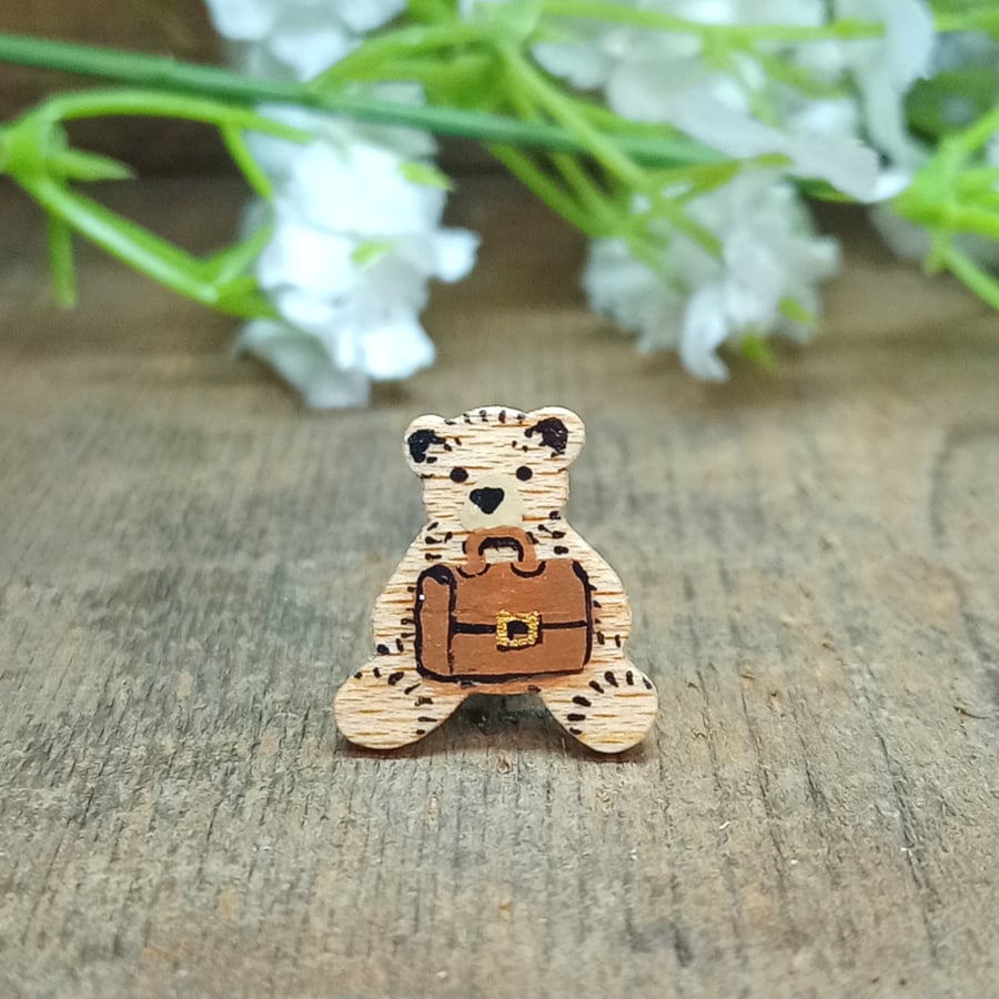 Travel Gift, Handmade Tiny Bear With Suitcase, Luggage Pin, Holiday Teddy Bear