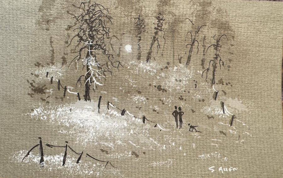 Original Aceo Painting ‘ Winter Walk ‘ by Stephen Allen 