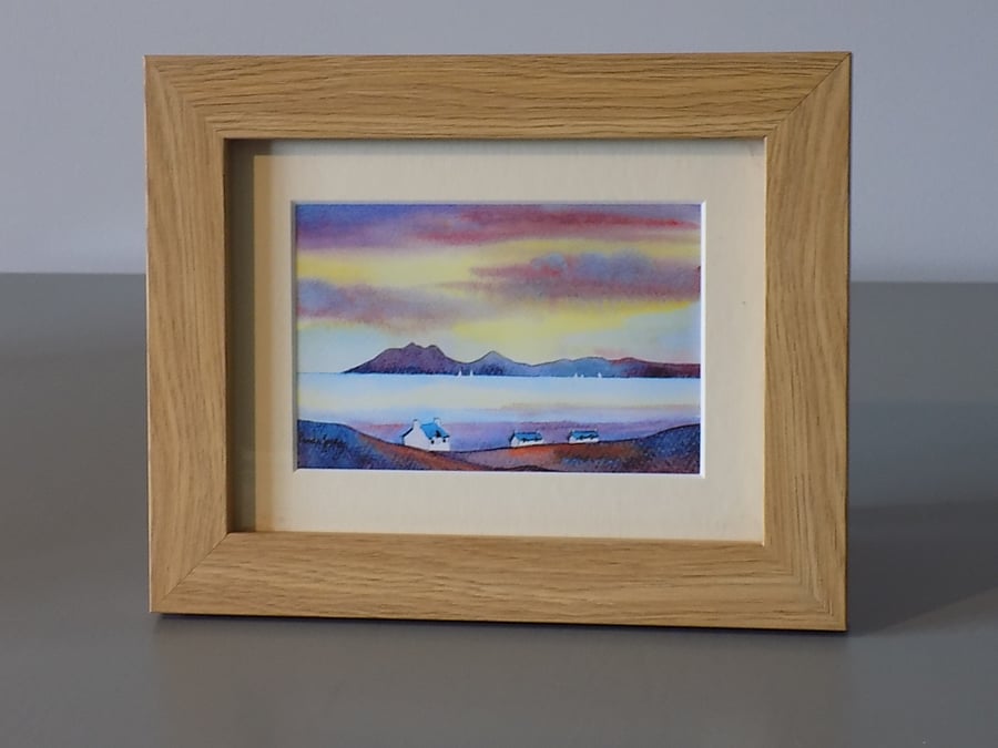 Sunset, Isle Of Skye, Scottish Highlands, Watercolour Print in 8 x 6 '' Frame
