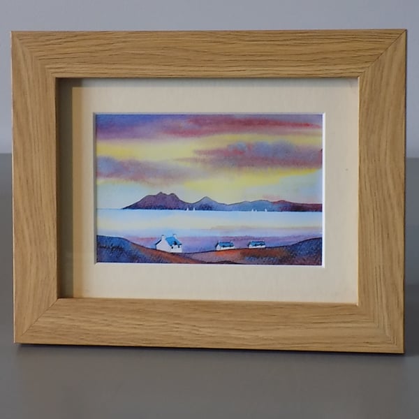 Sunset, Isle Of Skye, Scottish Highlands, Watercolour Print in 8 x 6 '' Frame