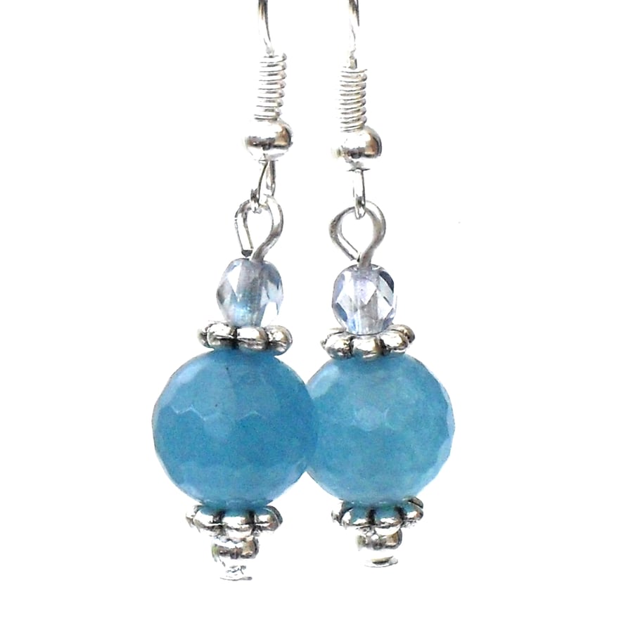 Handmade earrings - blue gemstone and crystal