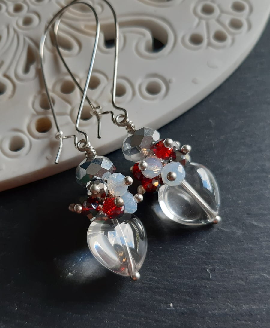 Crystal heart cluster earrings Winter berries