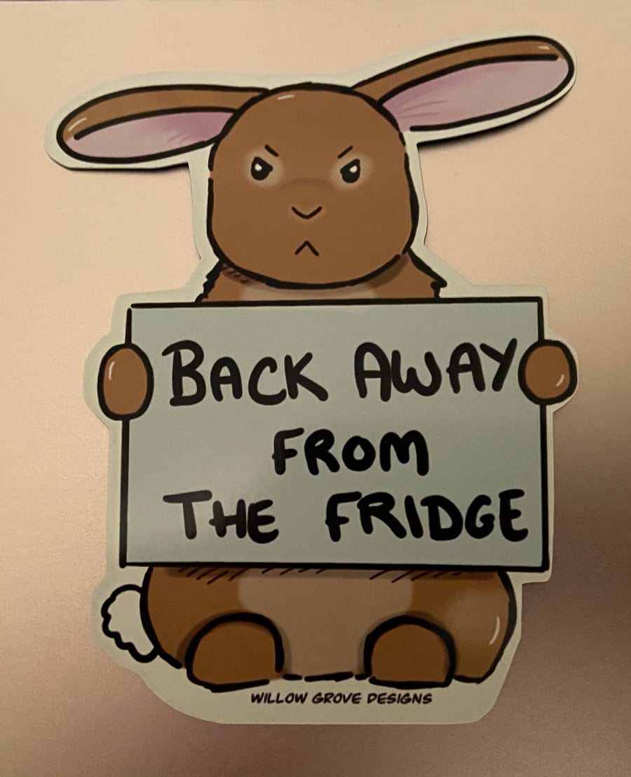 Small Back away from the fridge! Funny bunny fridge magnet 