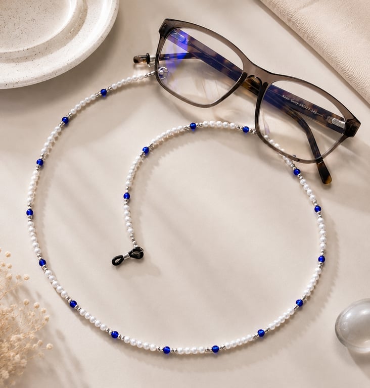     White Pearl & Royal Blue Glasses Chain