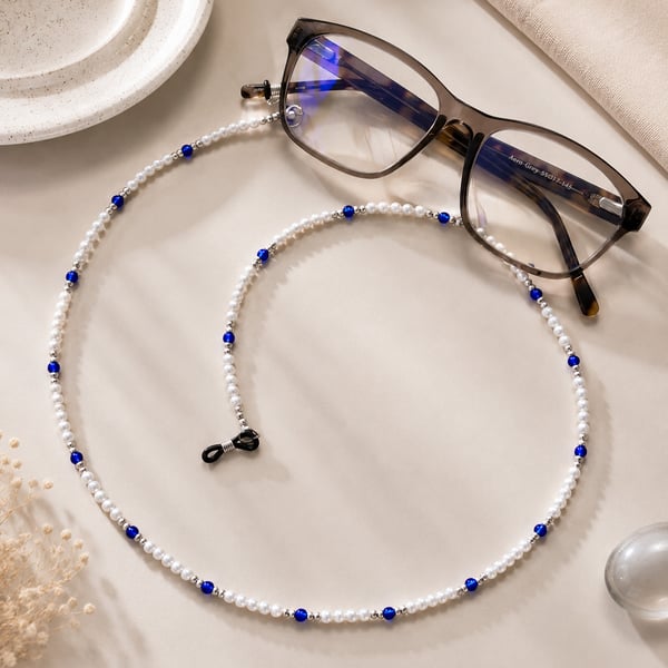     White Pearl & Royal Blue Glasses Chain