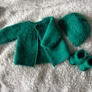 Hand Knitted Baby Cardigan, Hat & Bootees