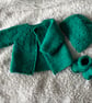 Hand Knitted Baby Cardigan, Hat & Bootees