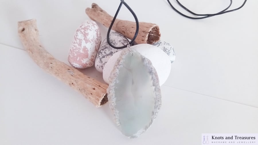 Large Quartz Slab Pendant Leather Necklace