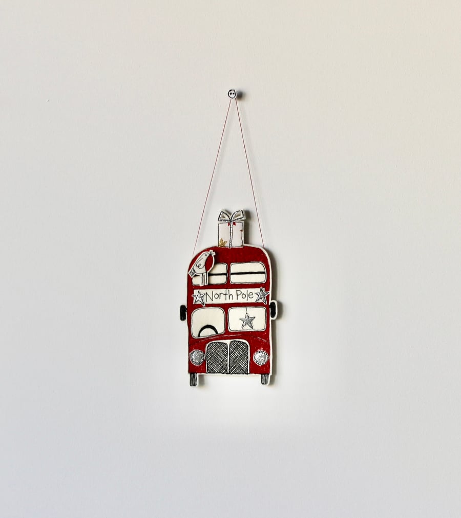 North Pole Red Bus - Hanging Decoration