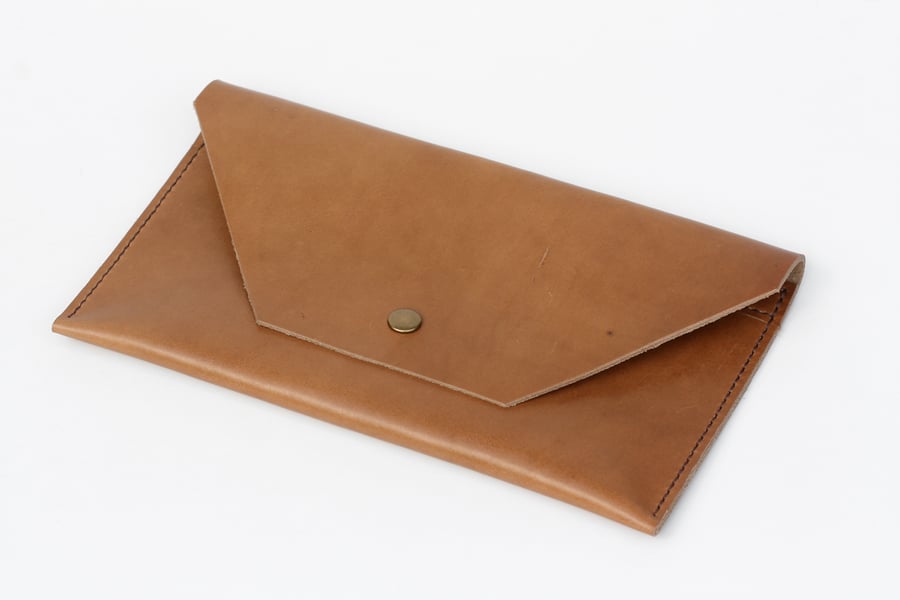 Leather Tan Brown Clutch Bag Hand Stitched Evening Bag