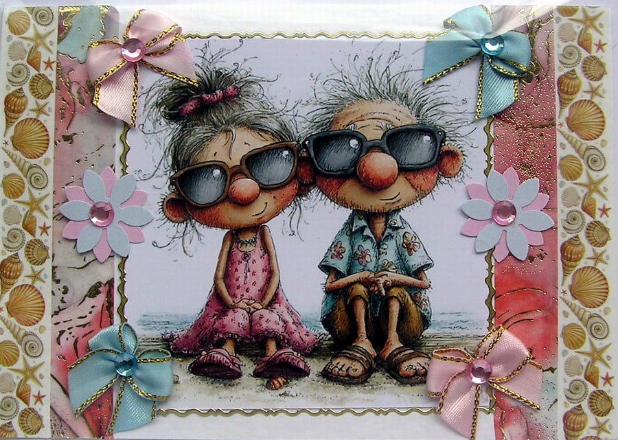 Chilling on the Beach - Hand Crafted Decoupage Greeting Card - Blank - 3318