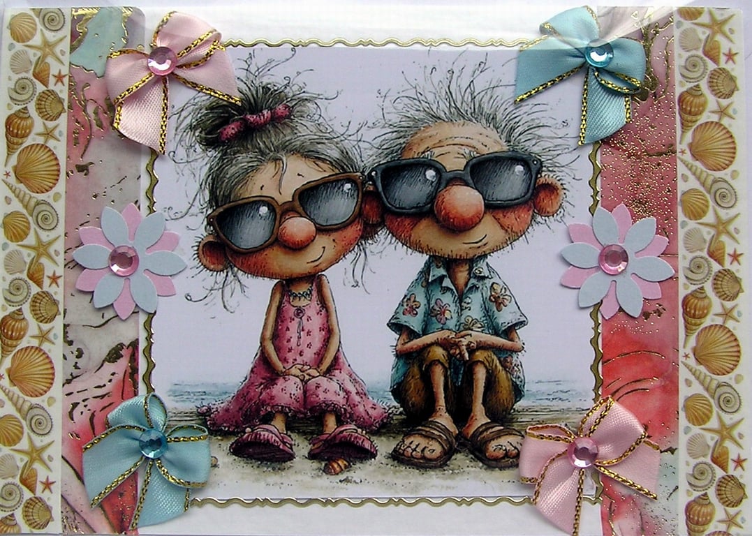 Chilling on the Beach - Hand Crafted Decoupage Greeting Card - Blank - 3318