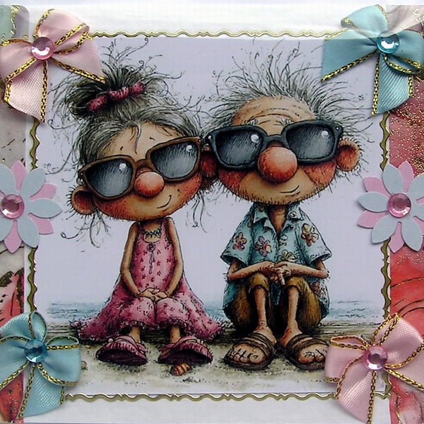 Chilling on the Beach - Hand Crafted Decoupage Greeting Card - Blank - 3318