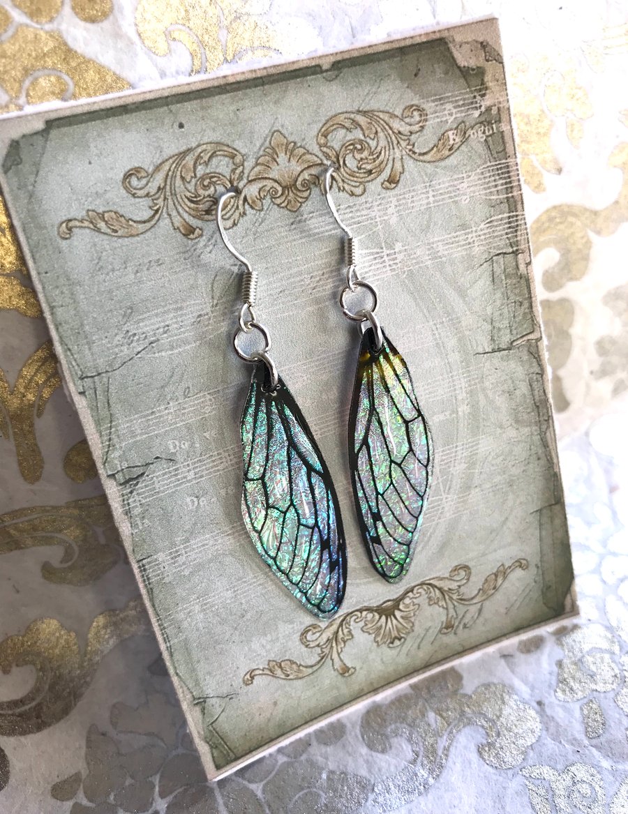 Black veined iridescent Sterling Silver Earrings