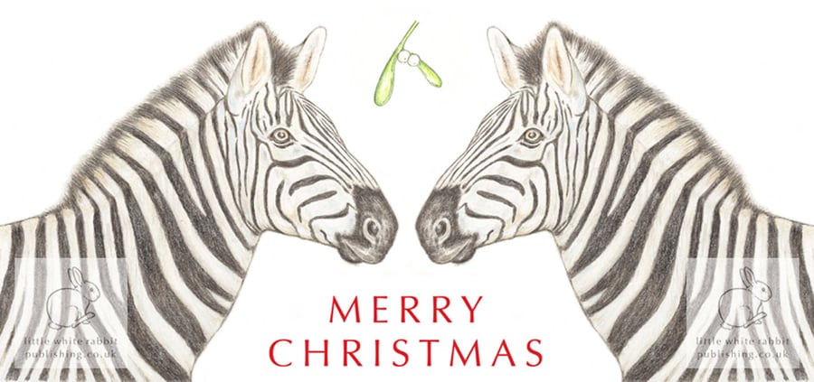 Zebras under the Mistletoe - Christmas Card