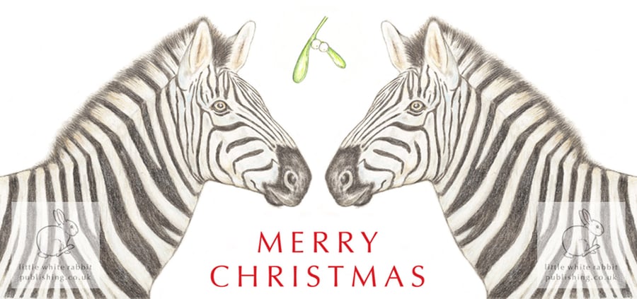 Zebras under the Mistletoe - Christmas Card