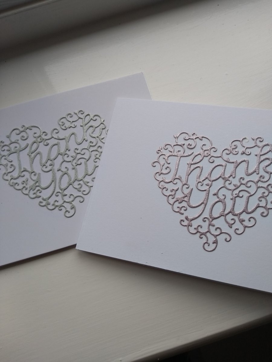 Pack of 6  heart thank you cards