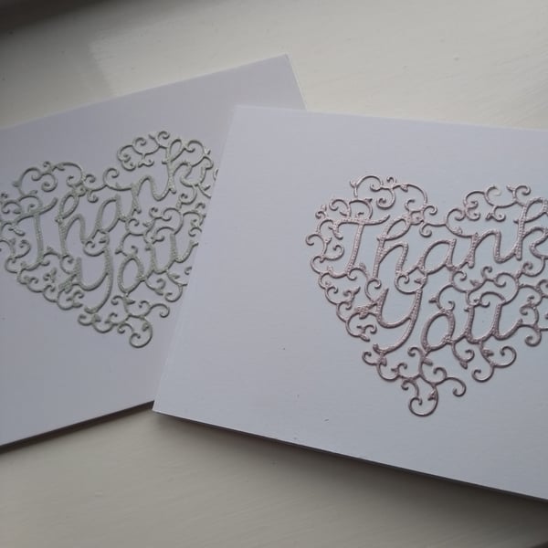 Pack of 6  heart thank you cards