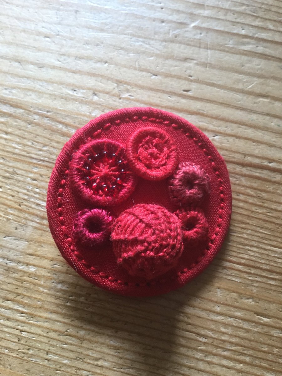 Dorset Button Medley Brooch, Red
