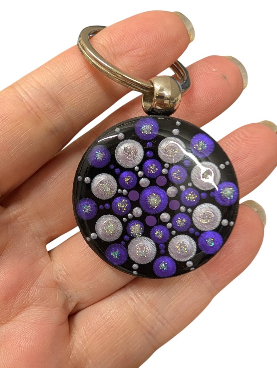 Hand Painted Dot Mandala Key Ring
