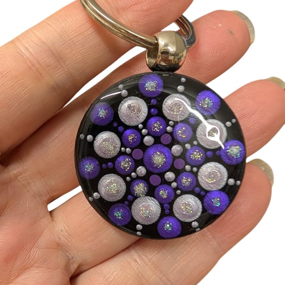 Hand Painted Dot Mandala Key Ring
