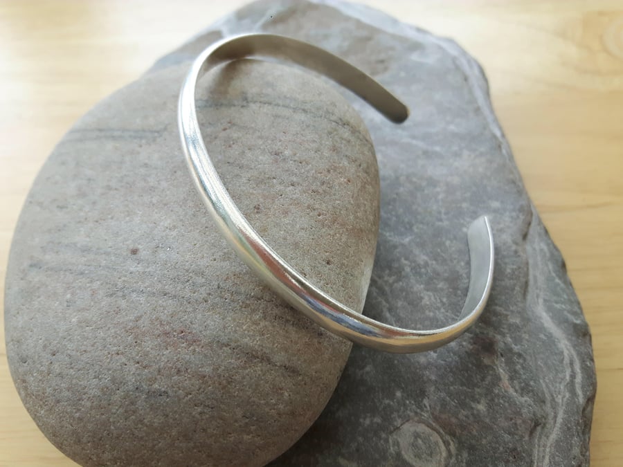 Sterling Silver Cuff Bangle, Minimalist Design, Chunky 6mm D-wire