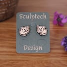 Wood Cute Piggy Earrings, Pig Studs with Hypoallergenic Posts, Gift For Her