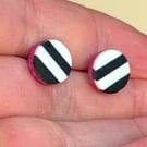 Monochrome striped earrings with hot pink 