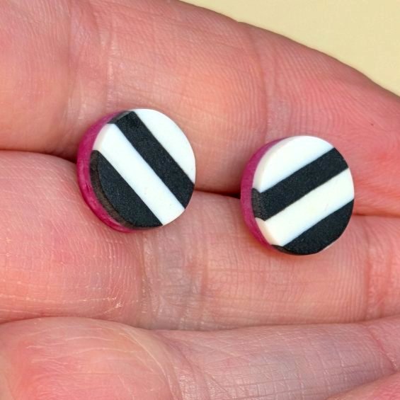 Monochrome striped earrings with hot pink 
