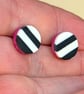 Monochrome striped earrings with hot pink 