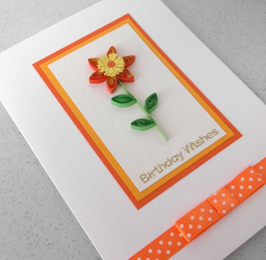 Quilled handmade birthday card, quilling daisy