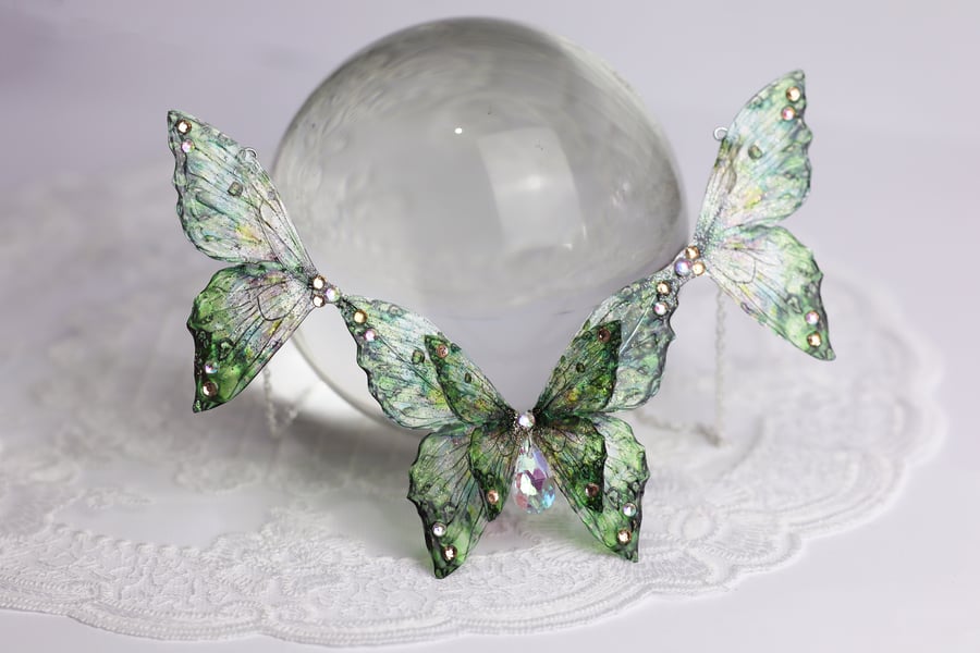 Fairy Wing Necklace Statement Collar Green Fantasy Fairycore Cottagecore Gift